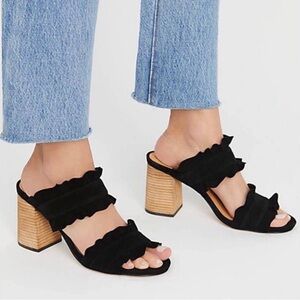 Free People Black Suede Ruffle‎ Block Heels
